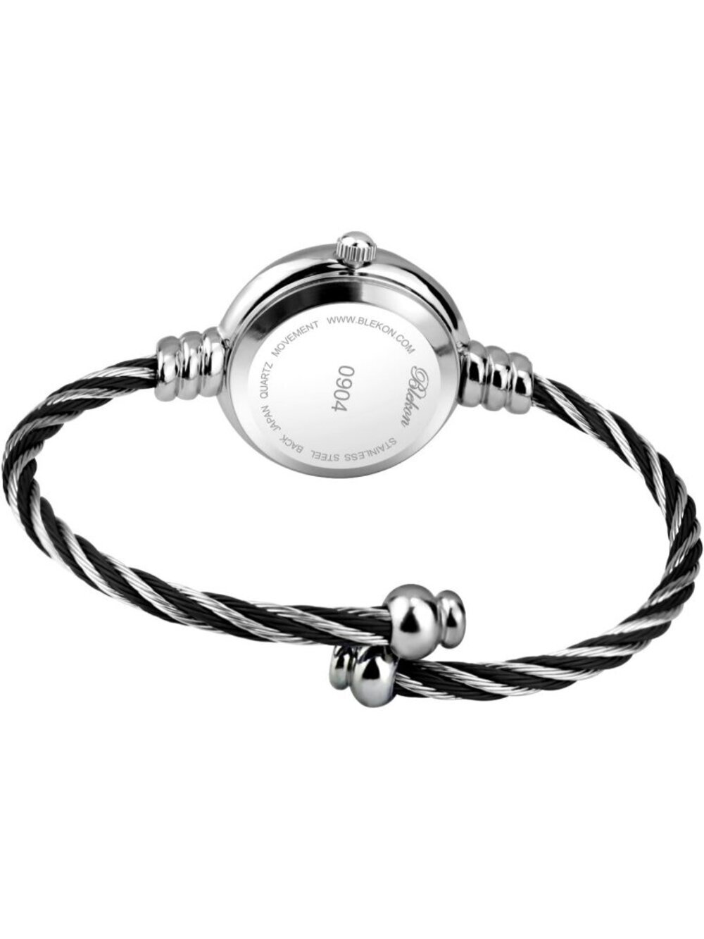 Women Silver And Black Analog Cable Cuff Arabic Number Rhinestone Bracelet Watch - Picture 4 of 7